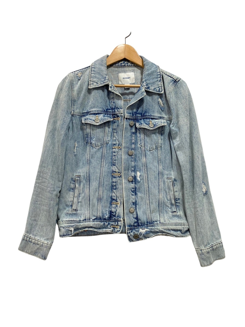 Old Navy Distressed Light Wash Denim Jacket Size S 100% Cotton